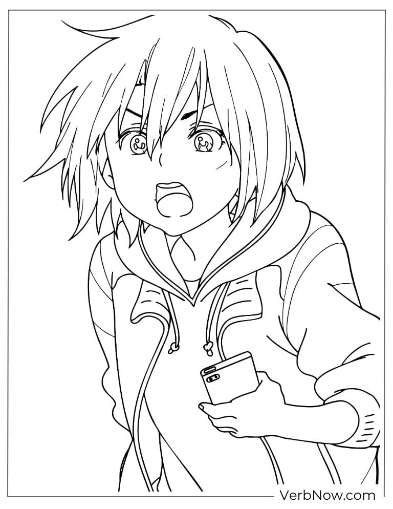 22 Free A Silent Voice Coloring Pages (100% Printable PDF) Anime Character Surprised with Phone Coloring Page