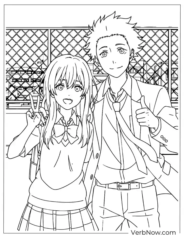 22 Free A Silent Voice Coloring Pages (100% Printable PDF) Shoya & Shoko A Silent Voice Anime Coloring Page