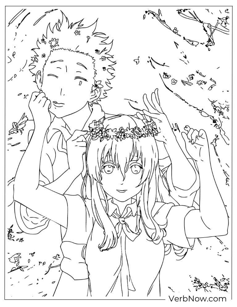 22 Free A Silent Voice Coloring Pages (100% Printable PDF) A Silent Voice Flower Crown Coloring Page