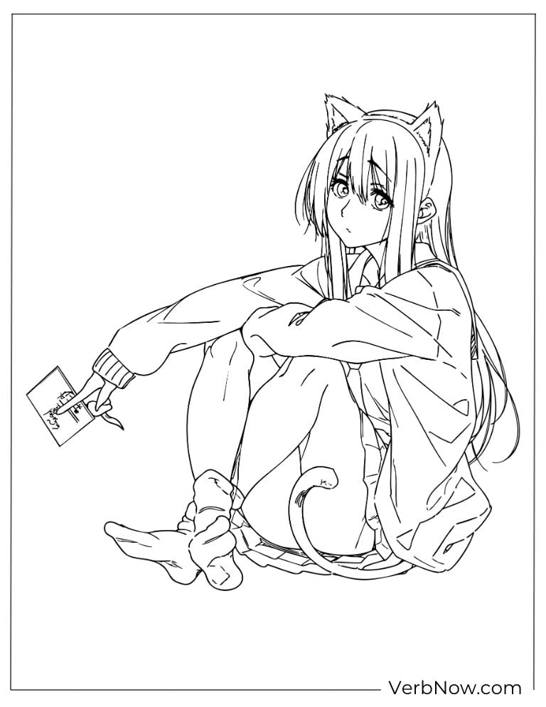 22 Free A Silent Voice Coloring Pages (100% Printable PDF) Cute Anime Neko Girl Sitting Coloring Page