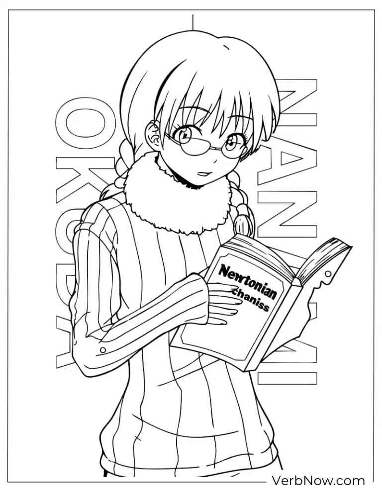 22 Free Assassination Classroom Coloring Pages (Printable PDF) Cute Anime Girl with Glasses Reading Book Coloring Page