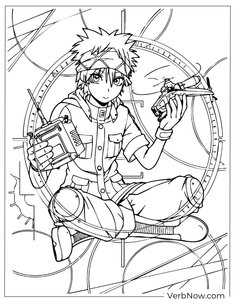 22 Free Assassination Classroom Coloring Pages (Printable PDF) Anime Boy with RC Drone Coloring Page
