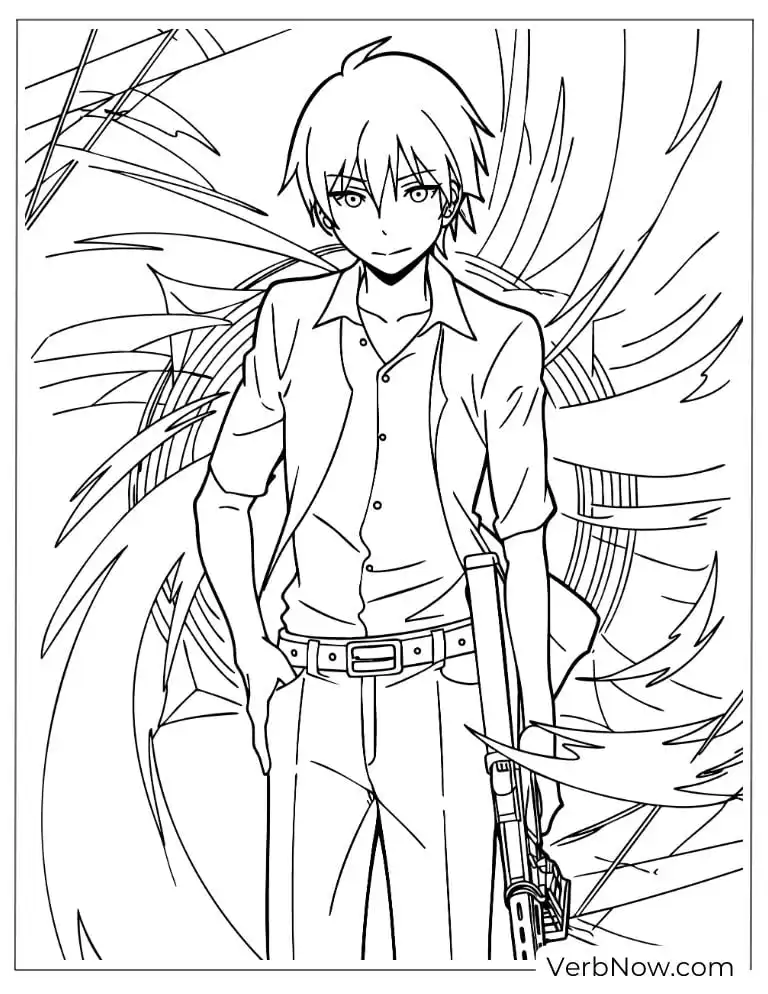 22 Free Assassination Classroom Coloring Pages (Printable PDF) Anime Boy Character Holding Weapon Coloring Page