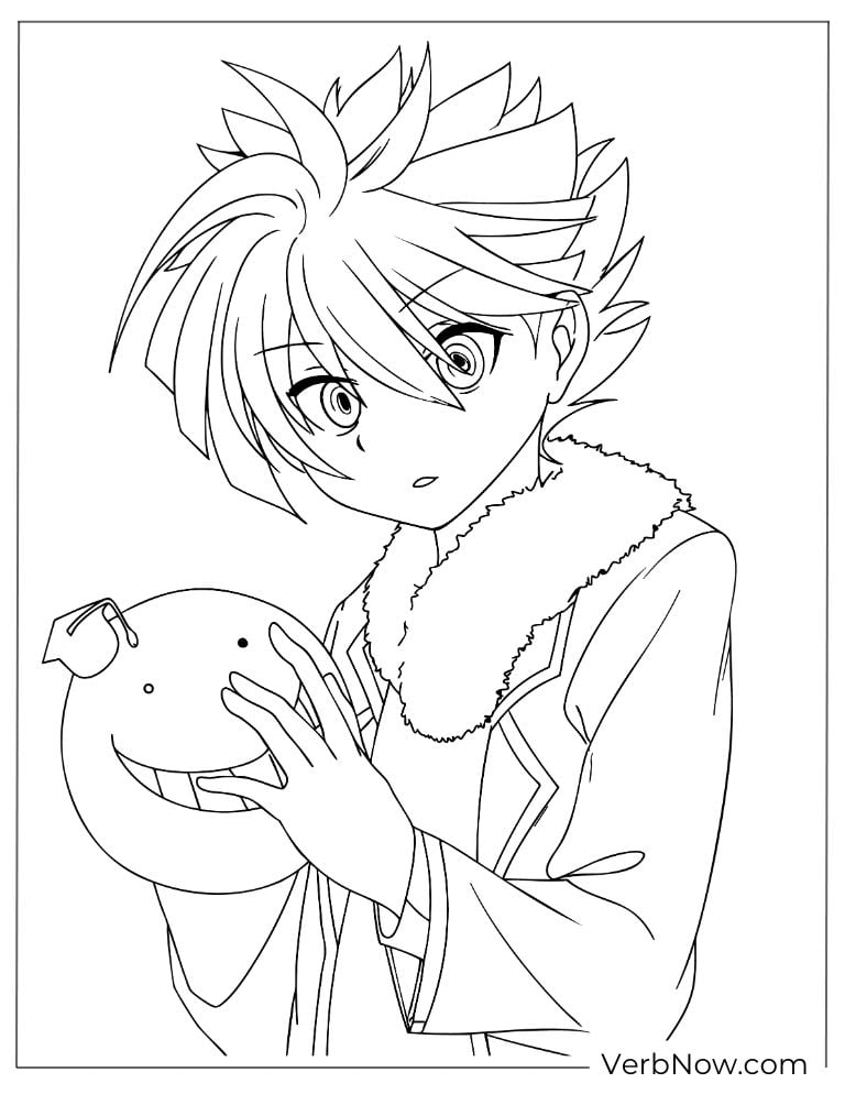 22 Free Assassination Classroom Coloring Pages (Printable PDF) Nagisa Shiota with Koro-sensei Mask Coloring Page