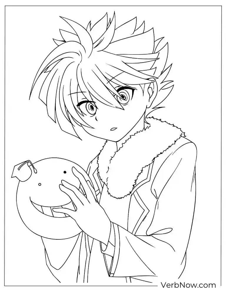 22 Free Assassination Classroom Coloring Pages (Printable PDF) Nagisa Shiota with Koro-sensei Mask Coloring Page