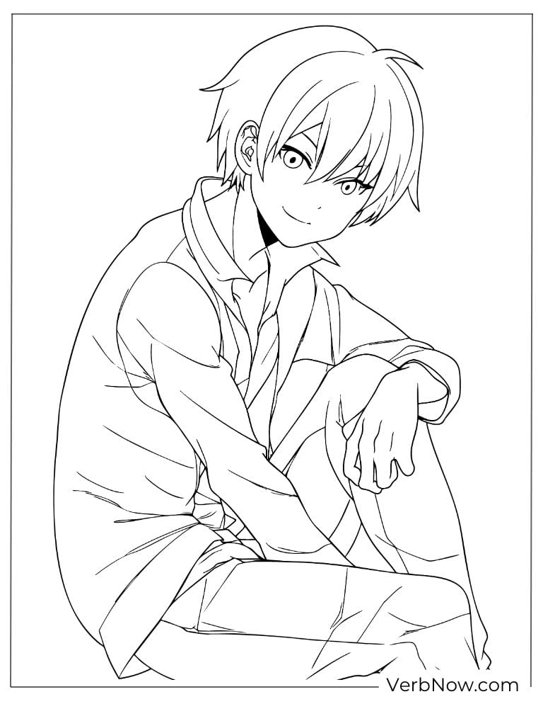 22 Free Assassination Classroom Coloring Pages (Printable PDF) Anime Boy Sitting Coloring Page Line Art