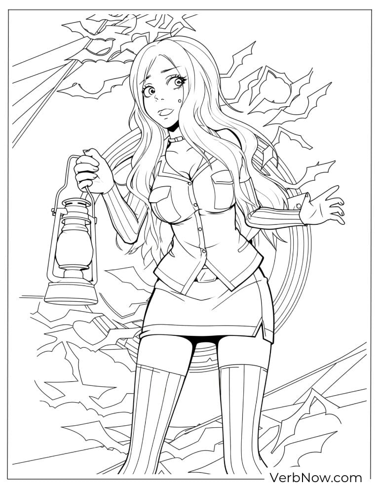 22 Free Assassination Classroom Coloring Pages (Printable PDF) Cute Anime Girl with Lantern Coloring Page