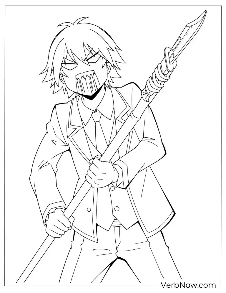 22 Free Assassination Classroom Coloring Pages (Printable PDF) Angry Anime Boy with Spear Coloring Page