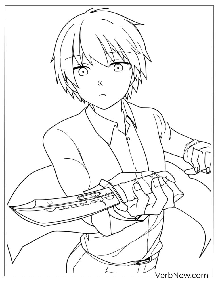 22 Free Assassination Classroom Coloring Pages (Printable PDF) Anime Boy Holding Tactical Knife Coloring Page