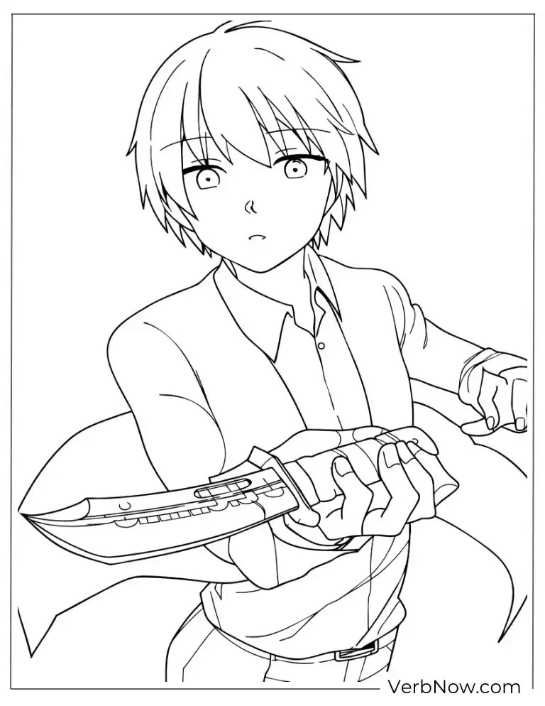 22 Free Assassination Classroom Coloring Pages (Printable PDF) Anime Boy Holding Tactical Knife Coloring Page