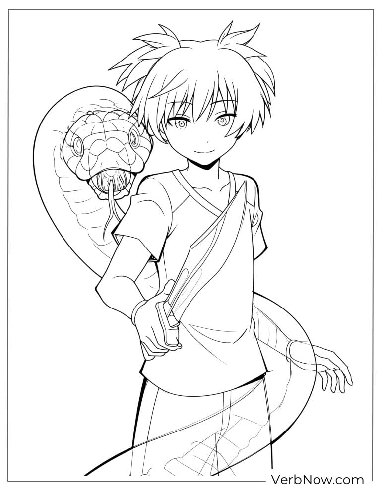22 Free Assassination Classroom Coloring Pages (Printable PDF) Anime Boy with Snake and Knife Coloring Page