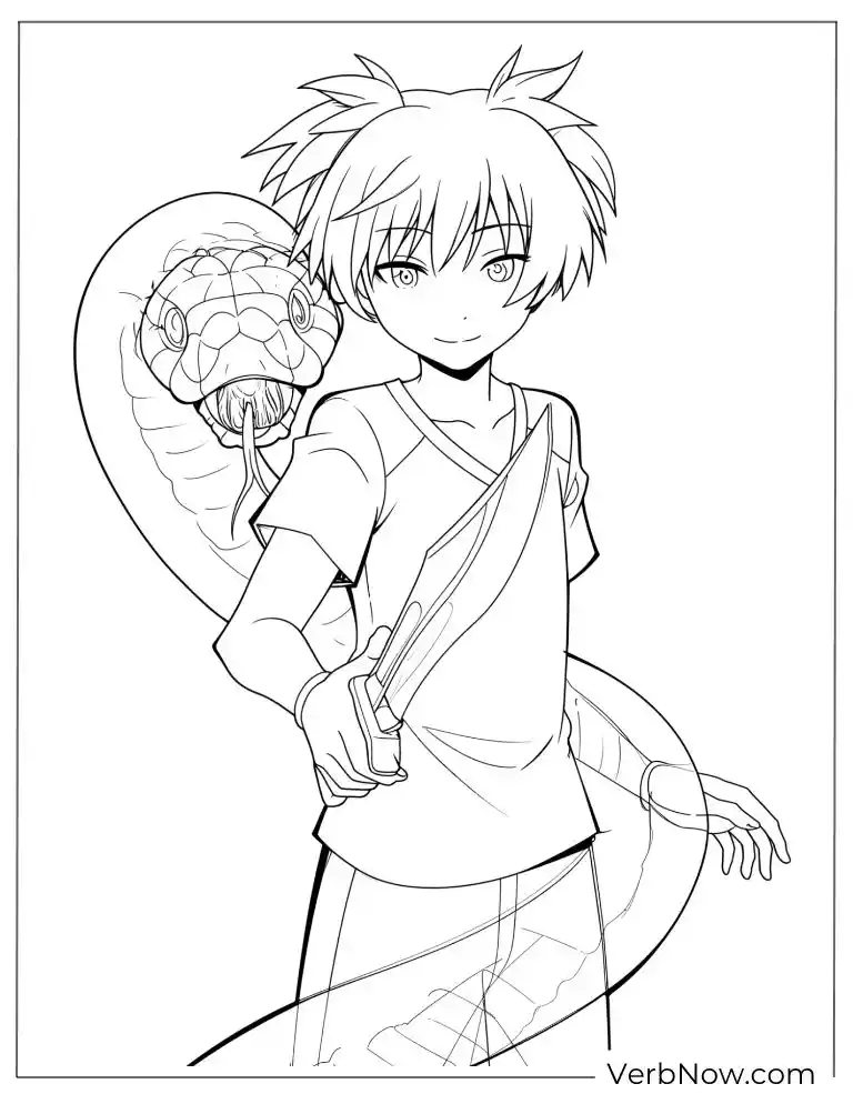 22 Free Assassination Classroom Coloring Pages (Printable PDF) Anime Boy with Snake and Knife Coloring Page