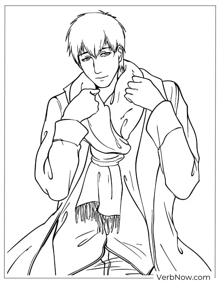 22 Attack On Titan Coloring Pages (100% Printable PDF) Anime Man in Long Coat & Scarf Coloring Page
