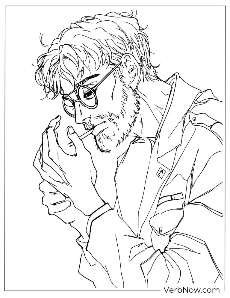 22 Attack On Titan Coloring Pages (100% Printable PDF) Bearded Anime Man with Glasses Coloring Page