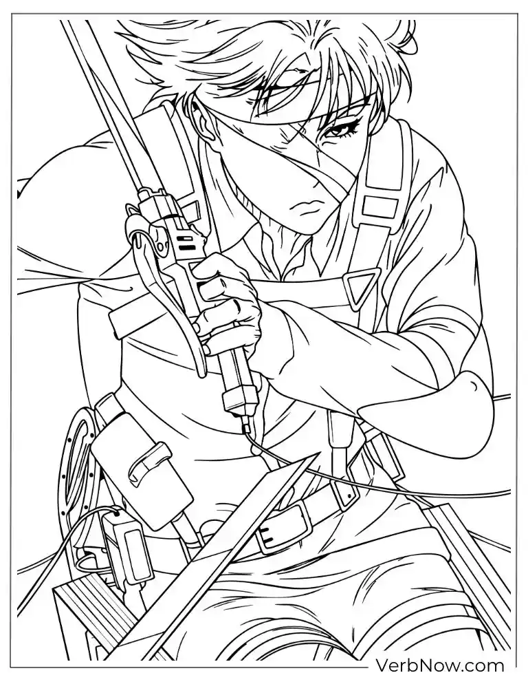 22 Attack On Titan Coloring Pages (100% Printable PDF) Levi Ackerman AOT Action Pose Coloring Page