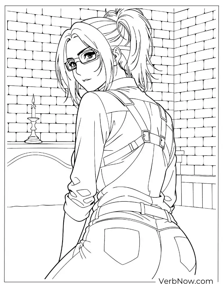 22 Attack On Titan Coloring Pages (100% Printable PDF) Anime Girl with Glasses Coloring Page