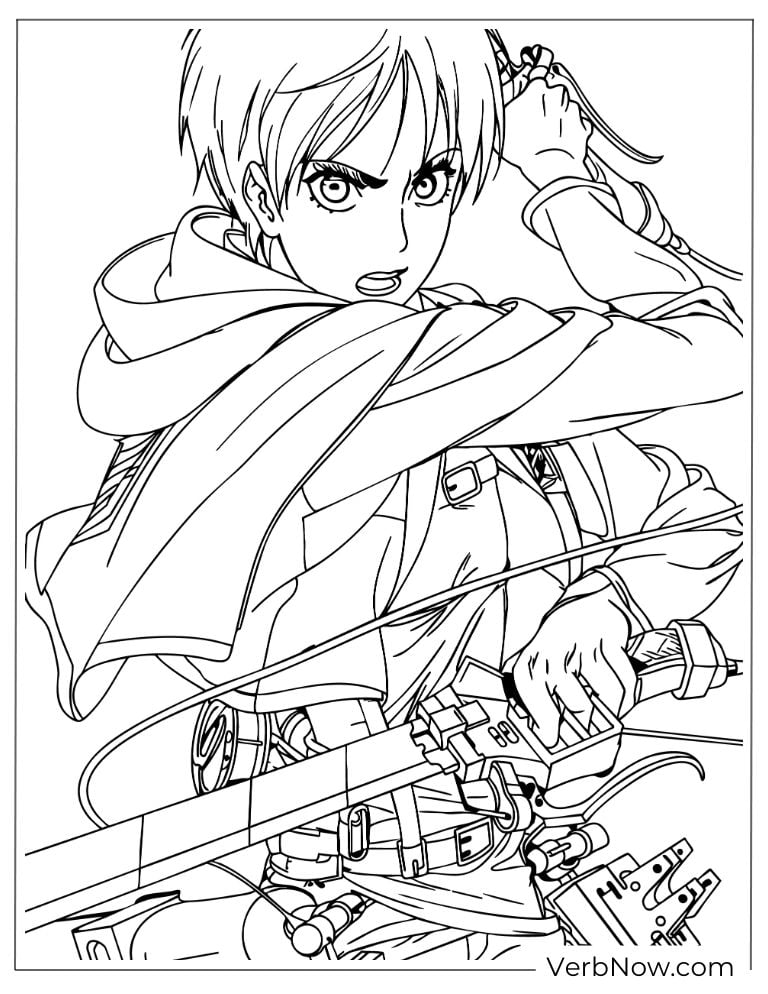22 Attack On Titan Coloring Pages (100% Printable PDF) Attack on Titan Mikasa Coloring Page Action Pose