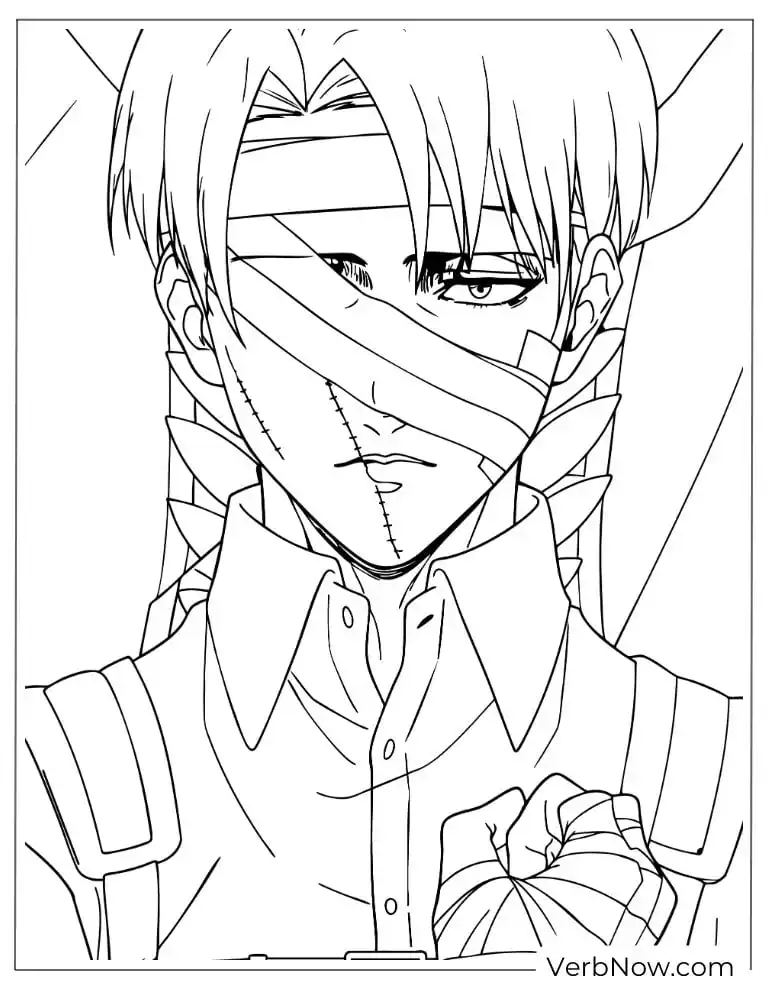 22 Attack On Titan Coloring Pages (100% Printable PDF) Levi Ackerman Injured Face Attack on Titan Coloring Page