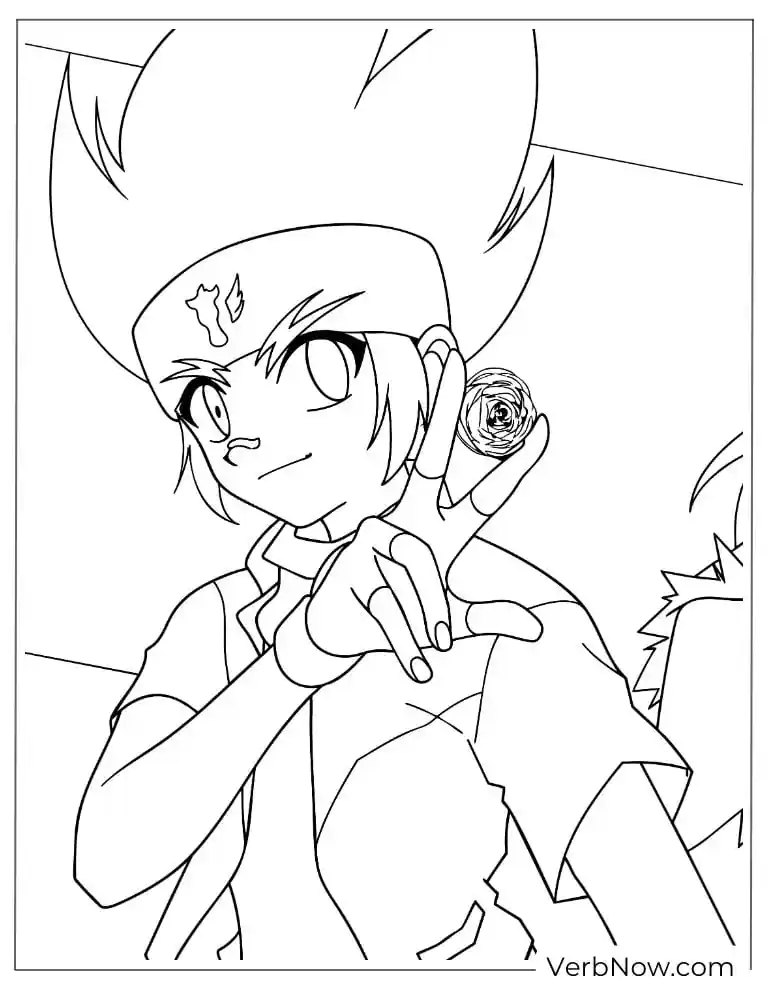 22 Free Beyblade Coloring Pages (100% Printable PDF) Anime Boy Holding Beyblade Coloring Sheet