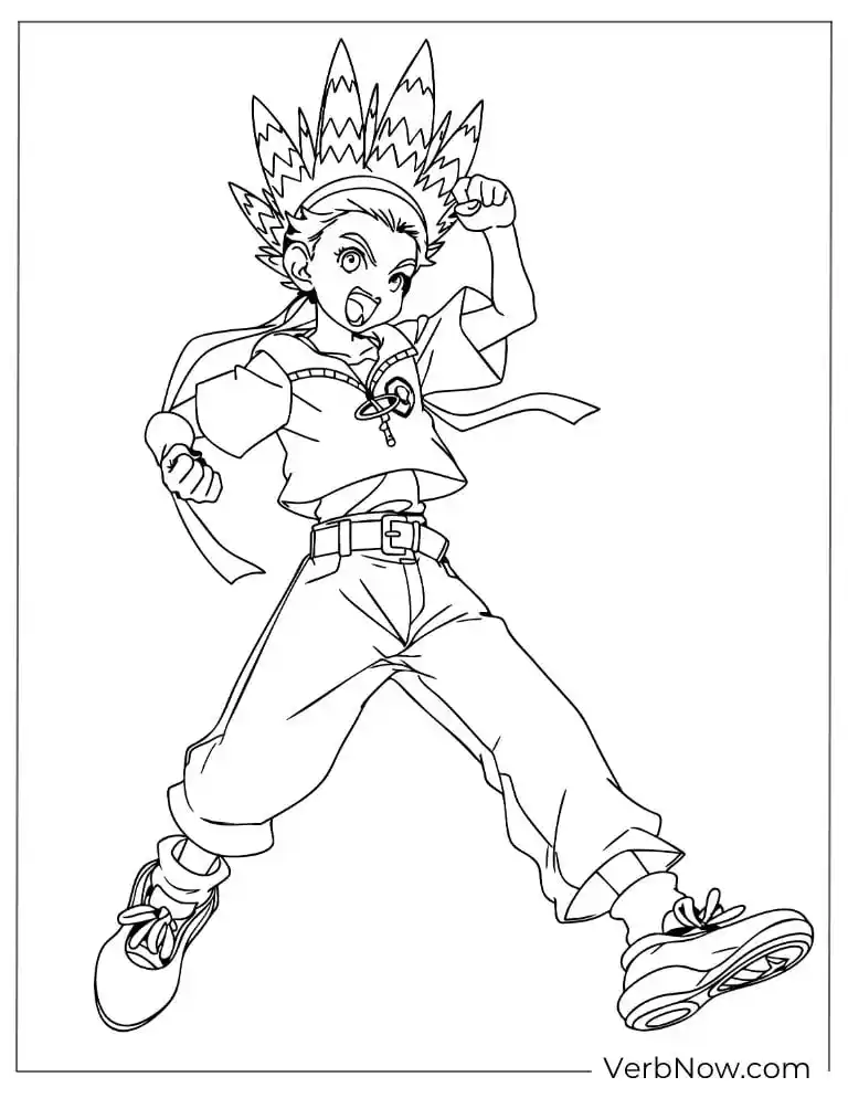22 Free Beyblade Coloring Pages (100% Printable PDF) Anime Boy Action Pose Coloring Page