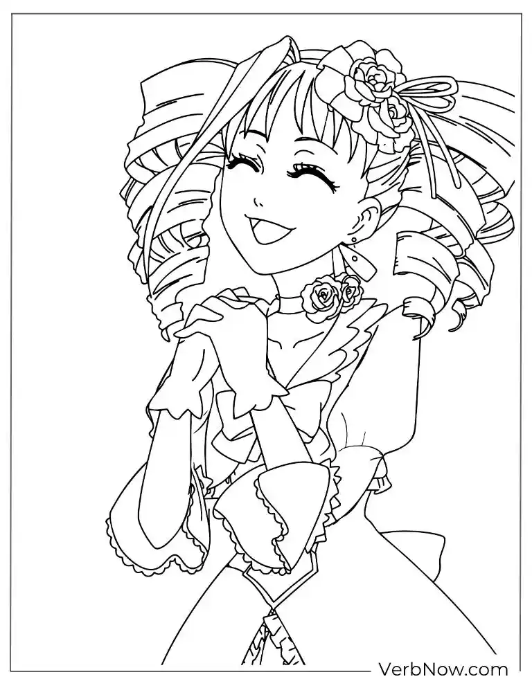 Cute Anime Girl Smiling Coloring Page
