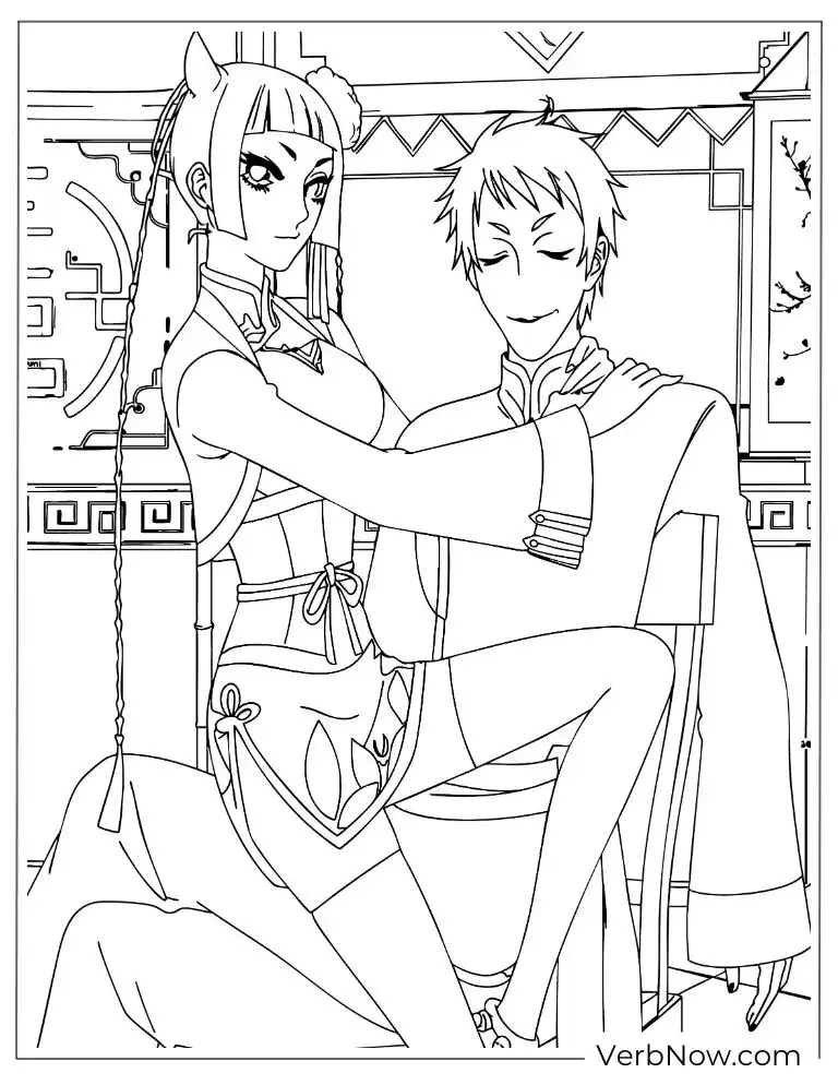 Black Butler Lau and Ran-Mao Anime Couple Coloring Page