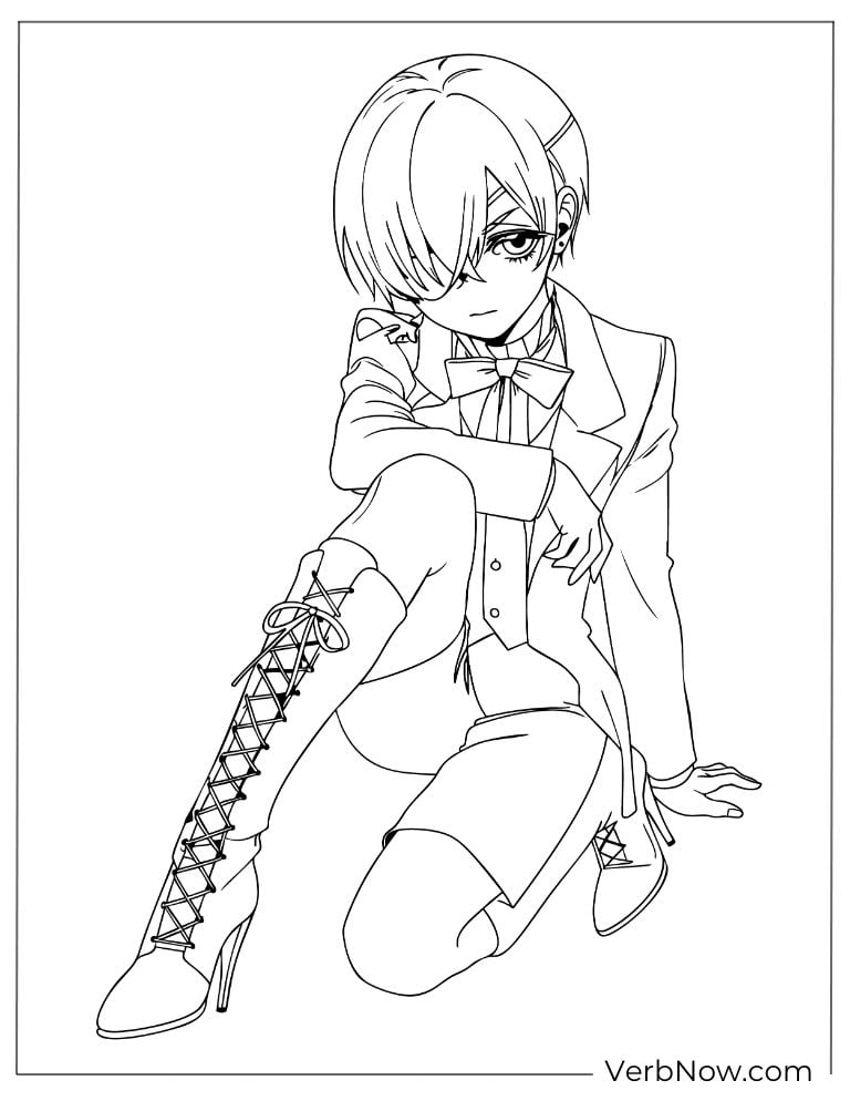 22 Free Black Butler Coloring Pages For Kids (Printable PDF) Ciel Phantomhive Black Butler Anime Coloring Page