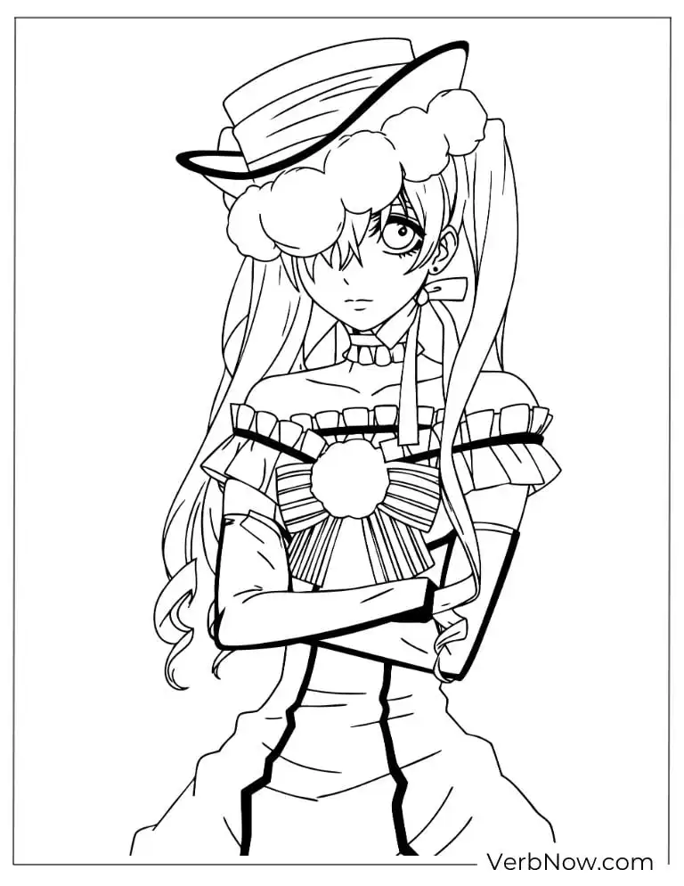 22 Free Black Butler Coloring Pages For Kids (Printable PDF) Anime Girl with Hat and Dress Coloring Page