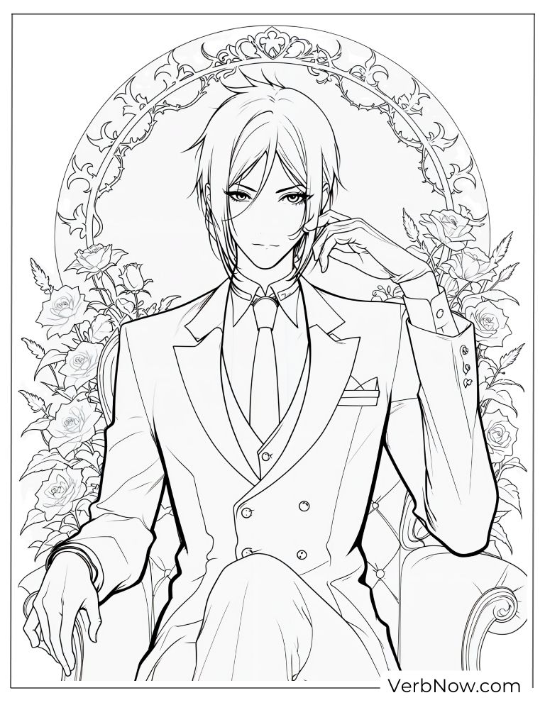22 Free Black Butler Coloring Pages For Kids (Printable PDF) Elegant Anime Man in Suit Coloring Page