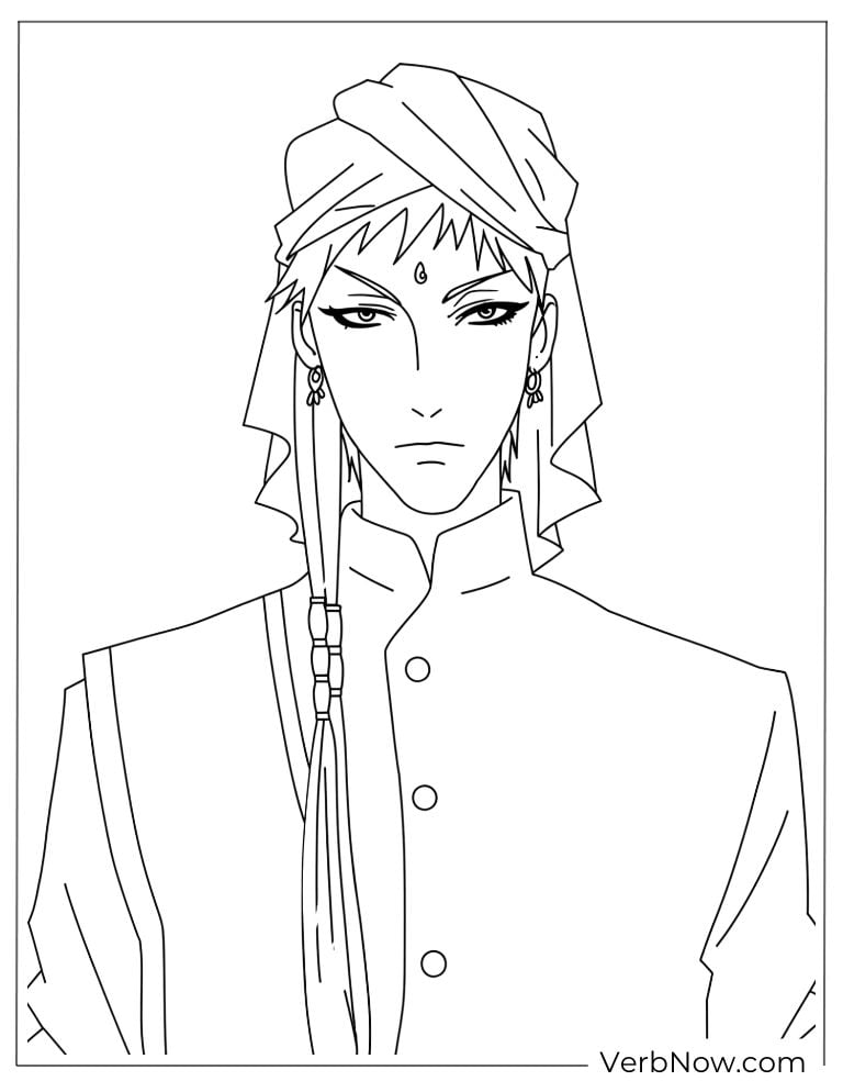 22 Free Black Butler Coloring Pages For Kids (Printable PDF) Anime Boy in Turban Coloring Page