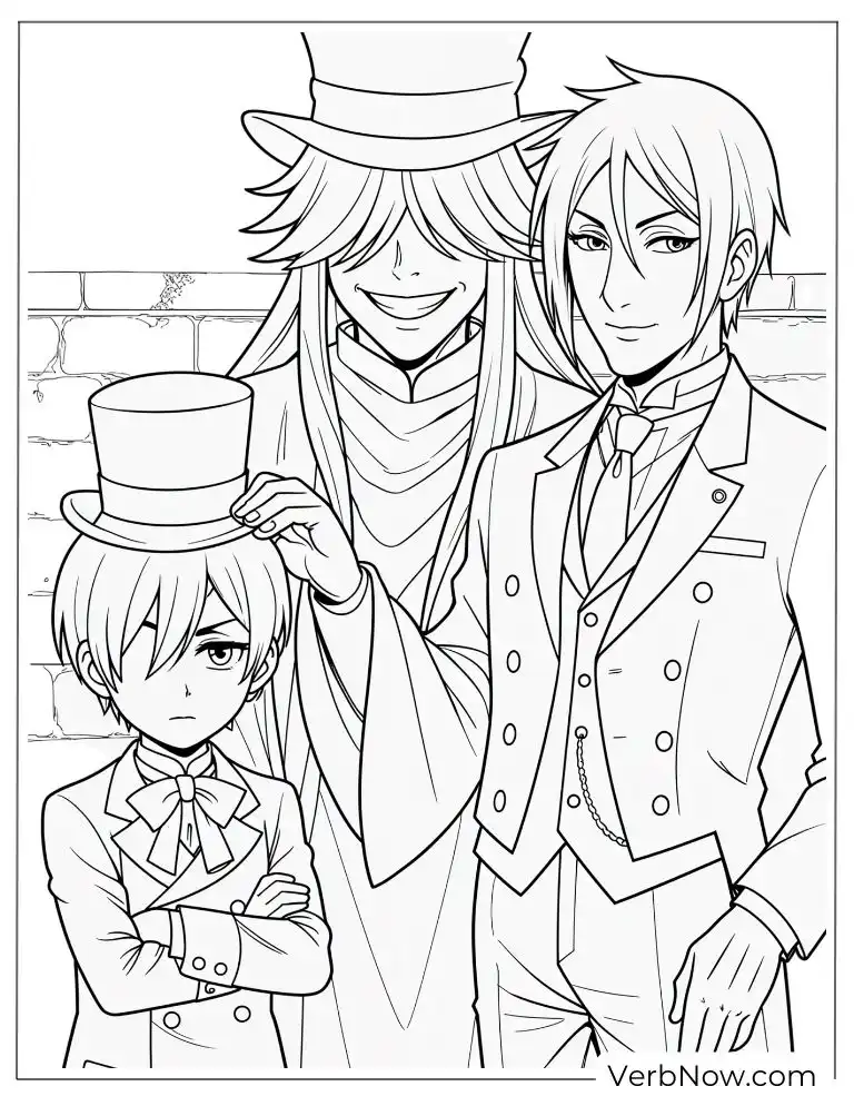 Black Butler Ciel Sebastian Undertaker Anime Coloring Page