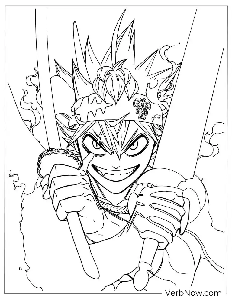 22 Free Black Clover Coloring Pages For Kids (Printable PDF) Asta Black Clover Coloring Page with Swords