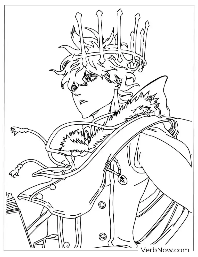 22 Free Black Clover Coloring Pages For Kids (Printable PDF) Black Clover Yuno with Crown Anime Coloring Page