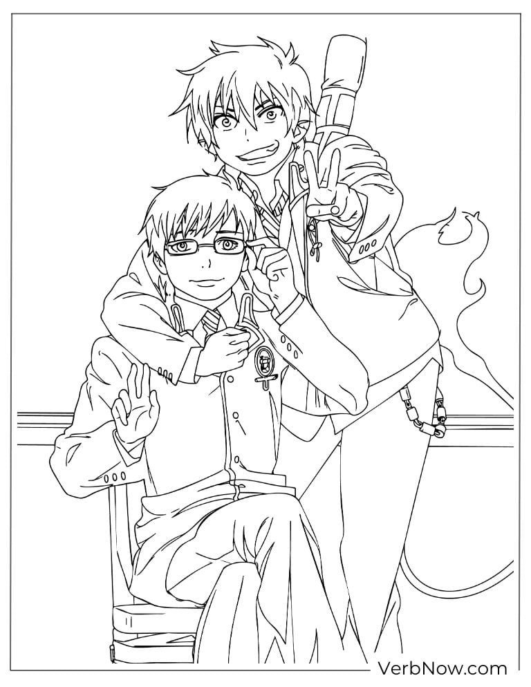 22 Free Blue Exorcist Coloring Pages (Printable PDF) Rin and Yukio standing together, showing strong brotherly bonds