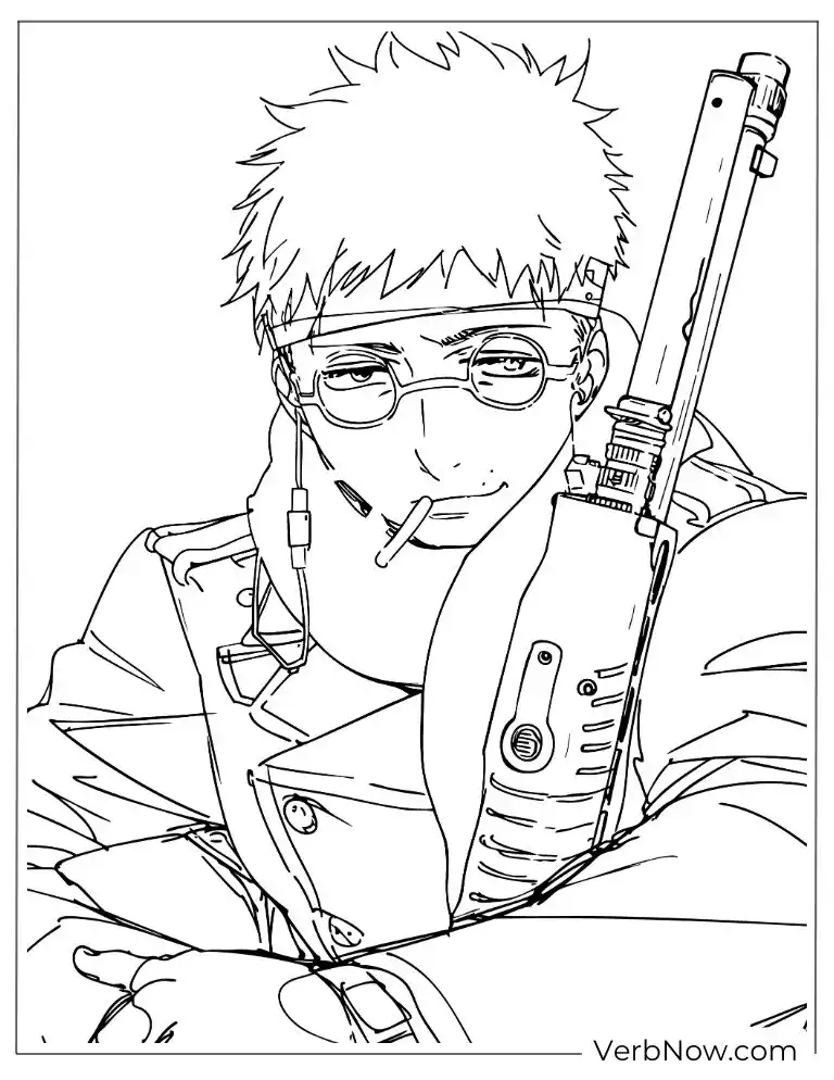 22 Free Blue Exorcist Coloring Pages (Printable PDF) Yukio holding his rifle, looking focused and composed