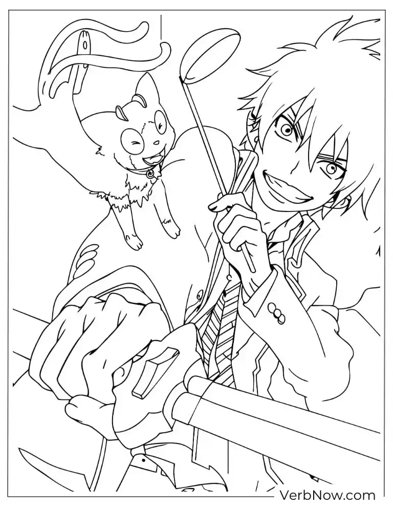 22 Free Blue Exorcist Coloring Pages (Printable PDF) Rin holding his sword confidently with a small demon