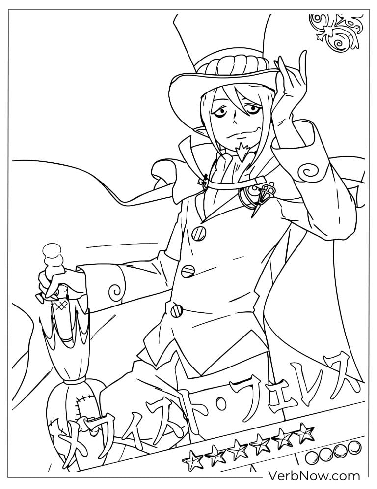 22 Free Blue Exorcist Coloring Pages (Printable PDF) Mephisto Pheles in a stylish suit and hat