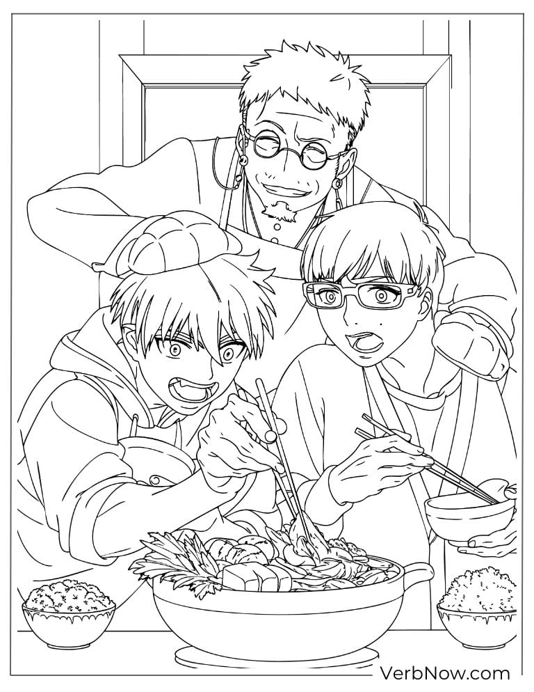 22 Free Blue Exorcist Coloring Pages (Printable PDF) Yukio and Rin cooking together with friends
