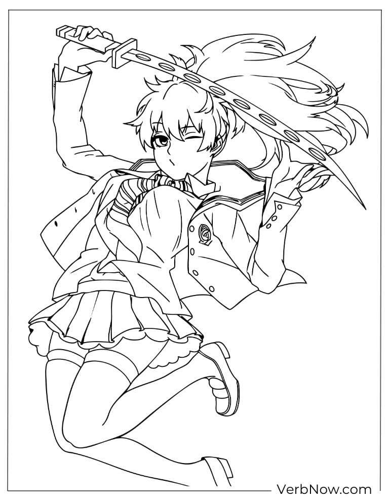 22 Free Blue Exorcist Coloring Pages (Printable PDF) Shiemi Moriyama floating gracefully and holding a charm