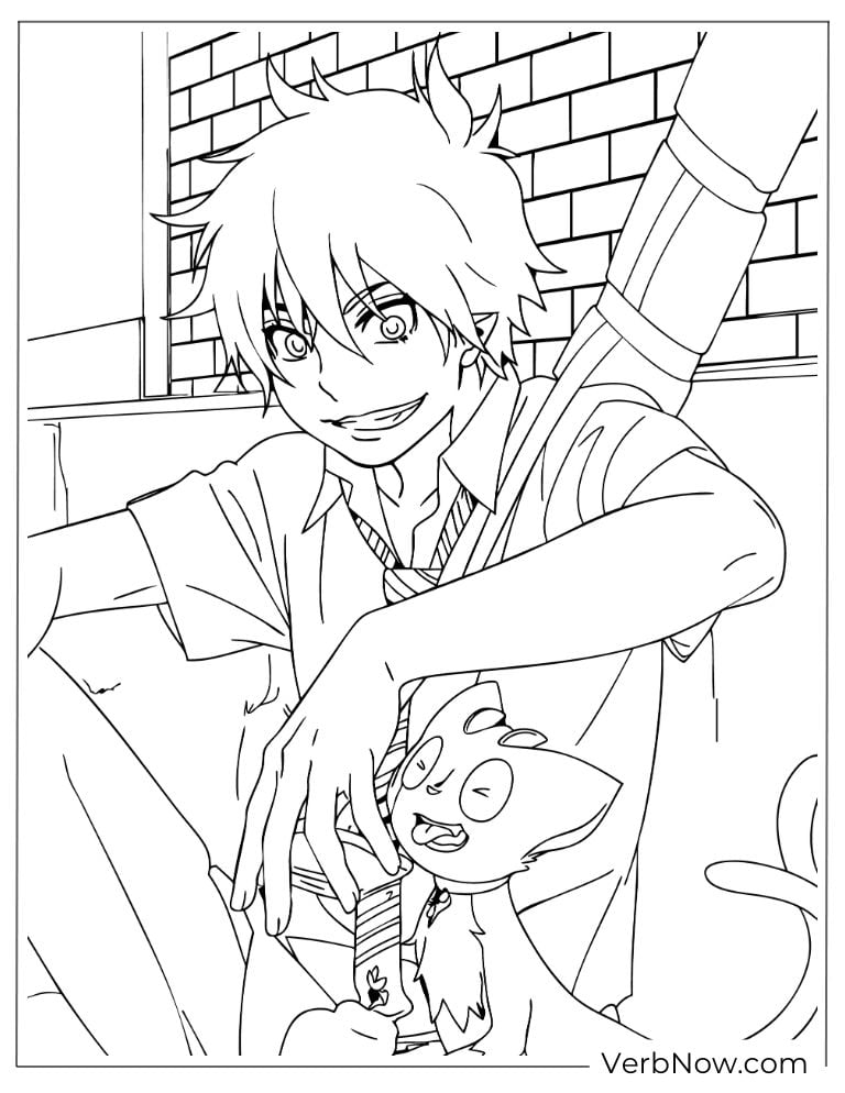 22 Free Blue Exorcist Coloring Pages (Printable PDF) Rin holding a small demon companion