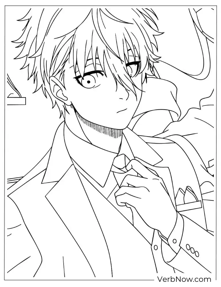 22 Free Blue Lock Coloring Pages (100% Printable PDF) Nagi in a suit adjusting his tie with a sharp, confident look