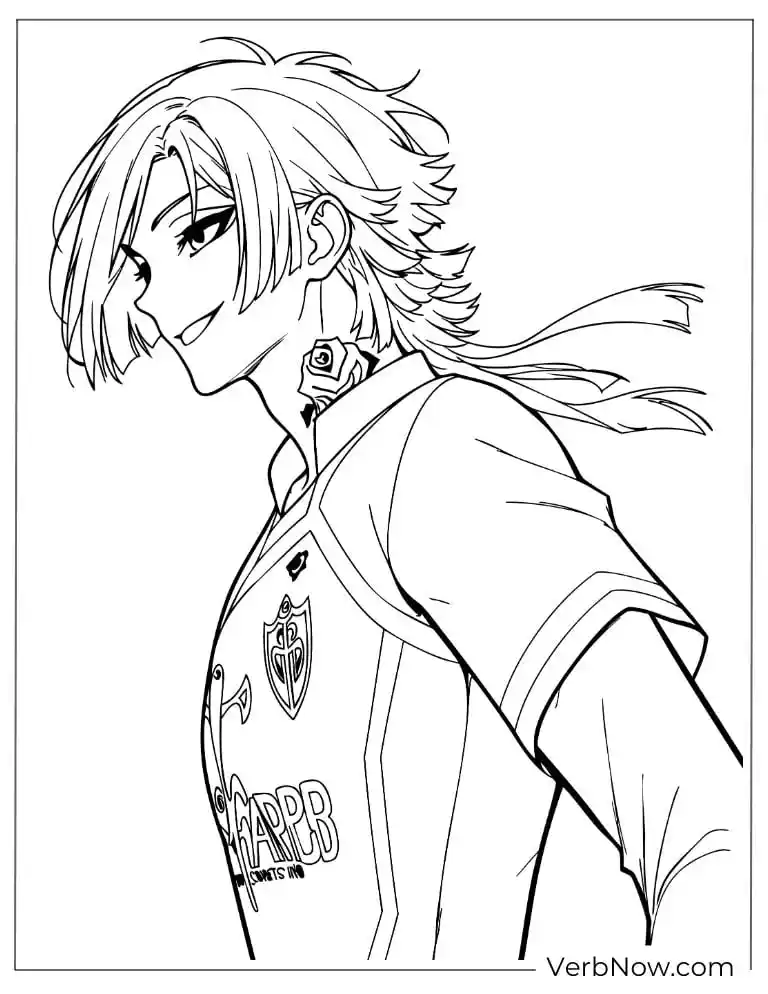 22 Free Blue Lock Coloring Pages (100% Printable PDF) Nagi with flowing hair looking back with a bold smile