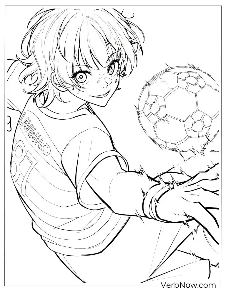 22 Free Blue Lock Coloring Pages (100% Printable PDF) Bachira kicking a soccer ball with fierce determination