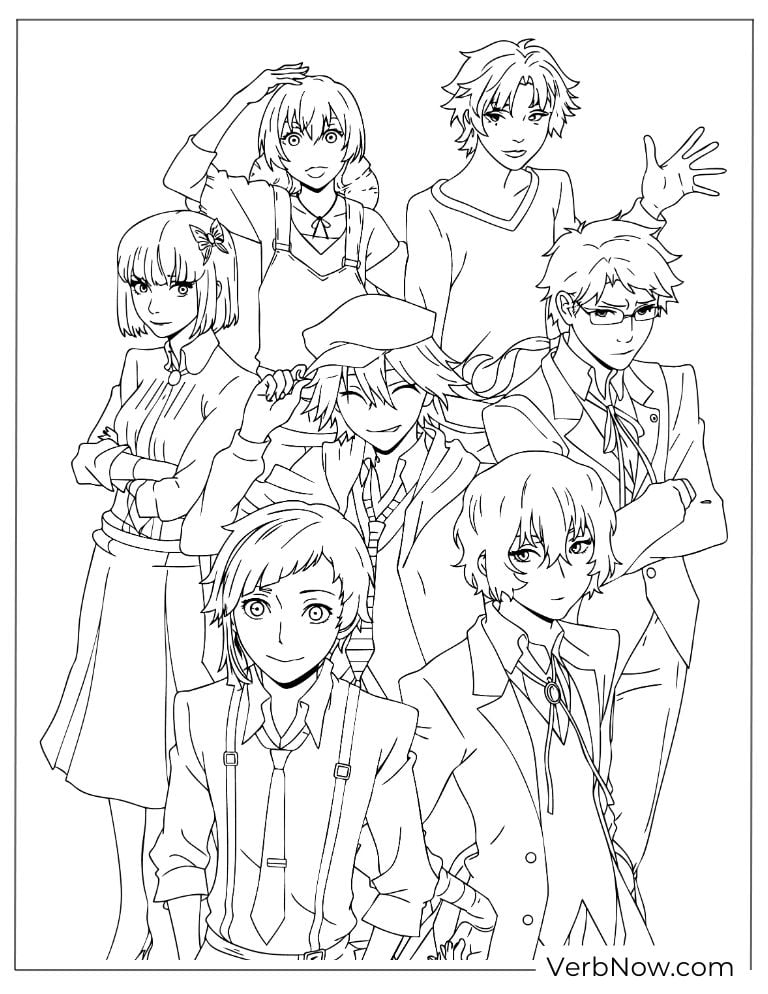 22 Free Bungou Stray Dogs Coloring Pages (Printable PDF) Armed Detective Agency members standing together confidently