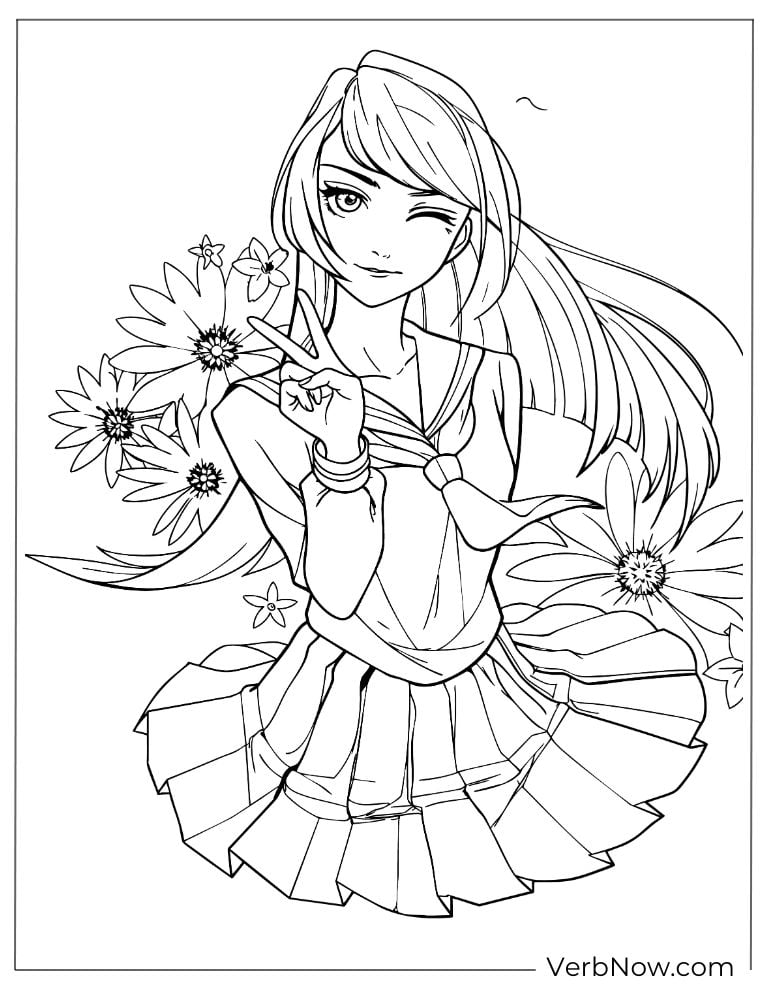 22 Free Bungou Stray Dogs Coloring Pages (Printable PDF) A female character holding flowers, adding a soft and peaceful atmosphere