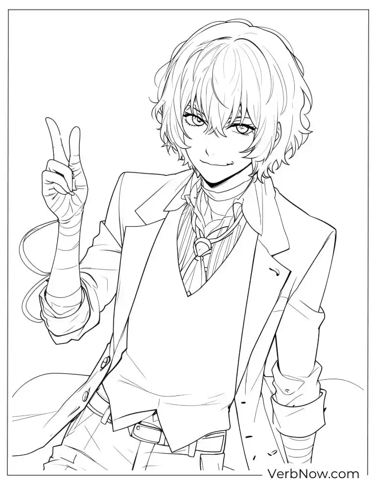 22 Free Bungou Stray Dogs Coloring Pages (Printable PDF) Atsushi flashing a peace sign with a cheerful smile