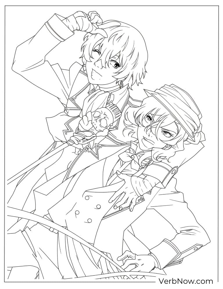 22 Free Bungou Stray Dogs Coloring Pages (Printable PDF) Dazai and Chuuya striking a dramatic pose