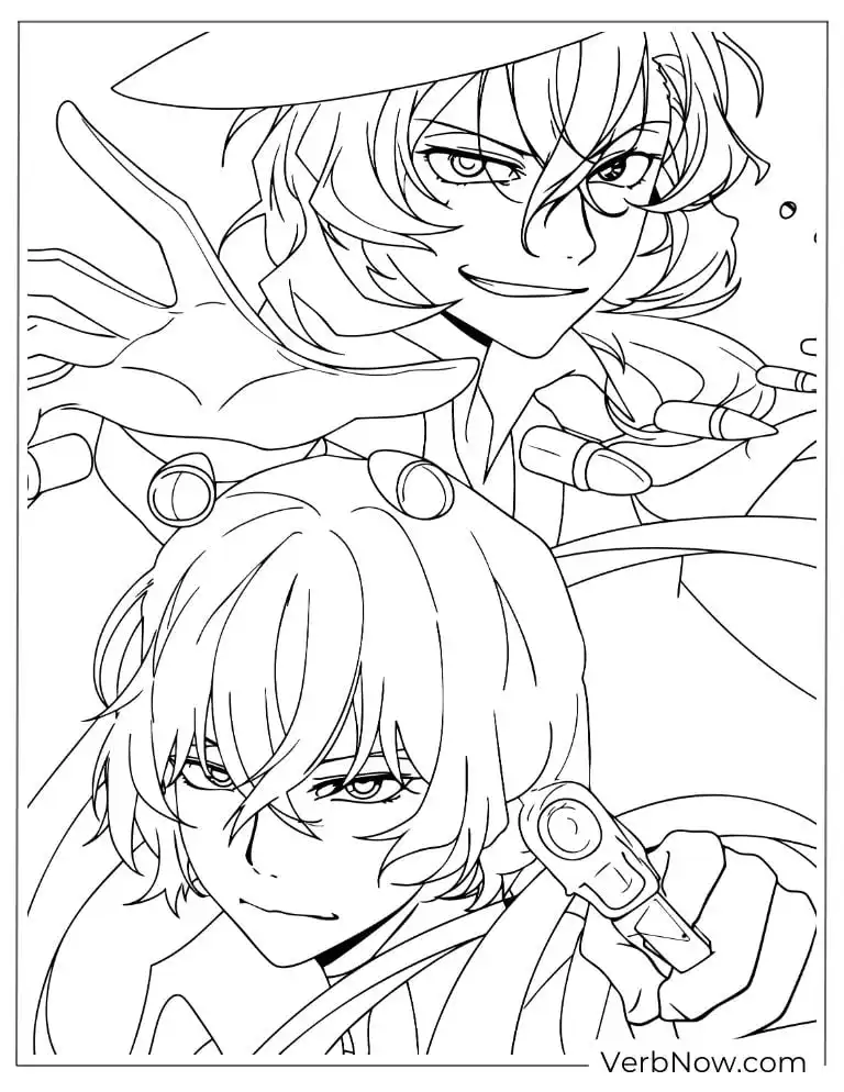22 Free Bungou Stray Dogs Coloring Pages (Printable PDF) Two characters facing forward with sharp expressions