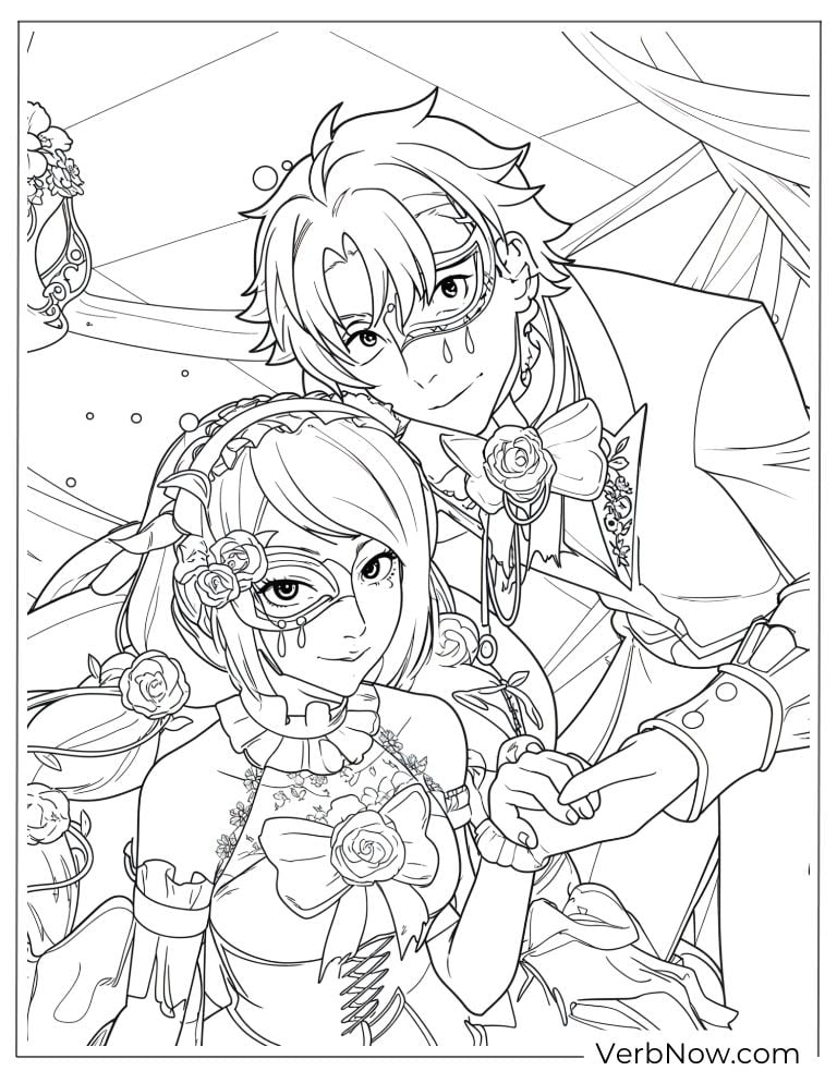 22 Free Bungou Stray Dogs Coloring Pages (Printable PDF) Dazai posing playfully behind a masked girl