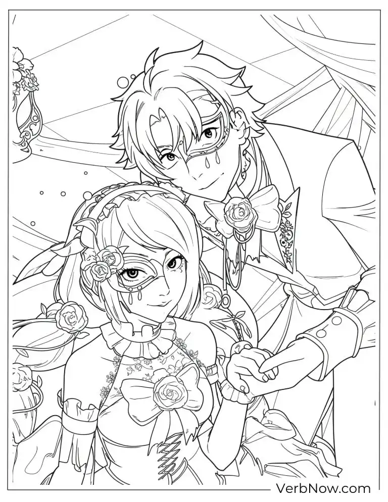 22 Free Bungou Stray Dogs Coloring Pages (Printable PDF) Dazai posing playfully behind a masked girl